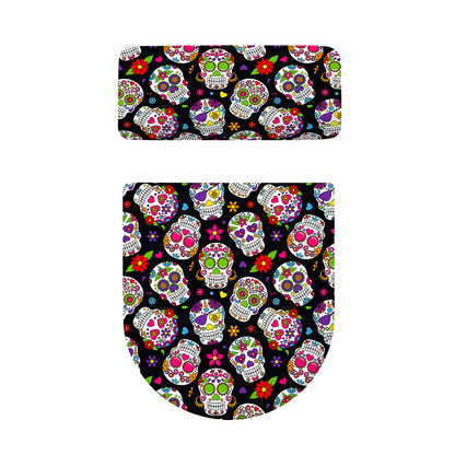 Sugar Skull Pattern Print Toilet Lid And Tank Cover Set