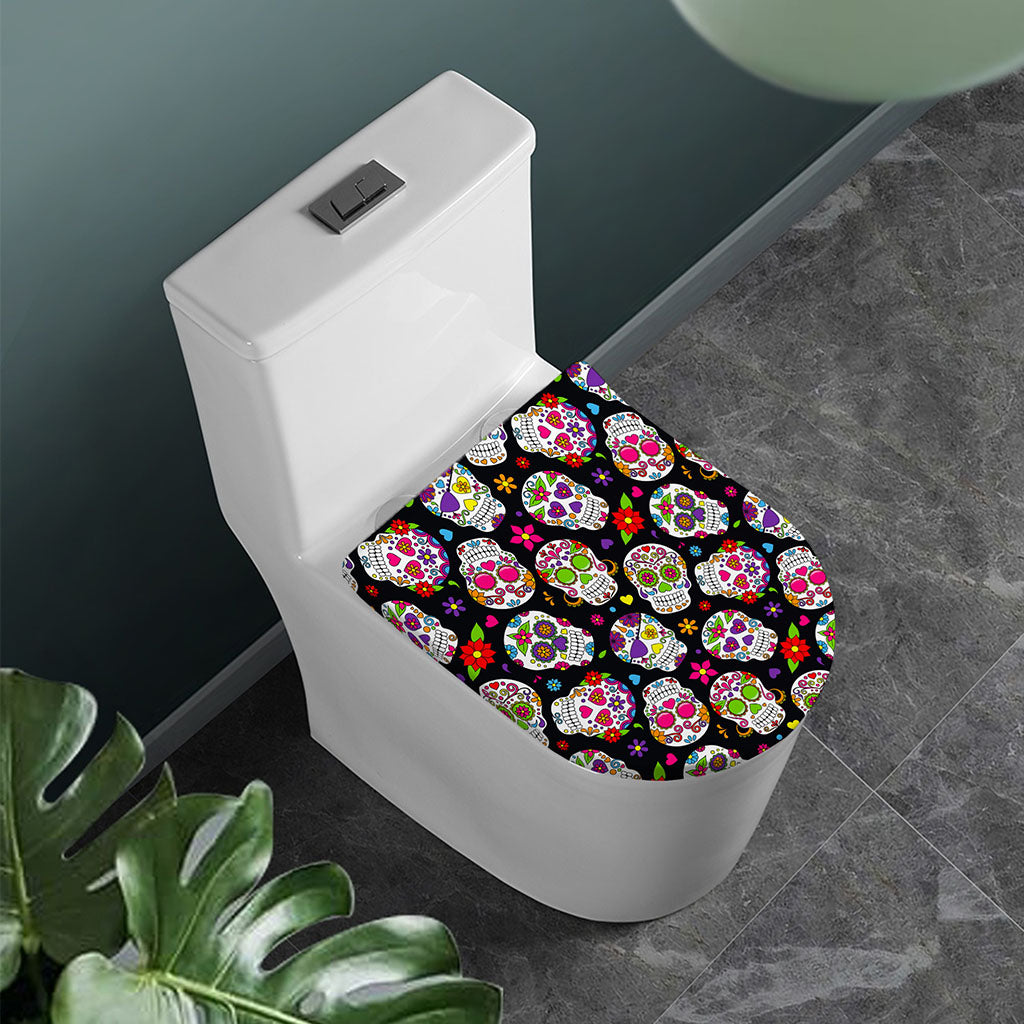 Sugar Skull Pattern Print Toilet Lid Cover
