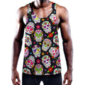 Sugar Skull Pattern Print Men's Workout Tank Top
