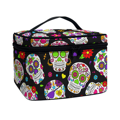 Sugar Skull Pattern Print Travel Makeup Bag