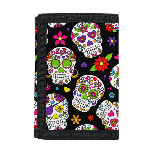 Sugar Skull Pattern Print Trifold Wallet