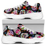 Sugar Skull Pattern Print White Chunky Shoes