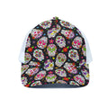 Sugar Skull Pattern Print White Mesh Trucker Hat