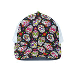 Sugar Skull Pattern Print White Mesh Trucker Cap