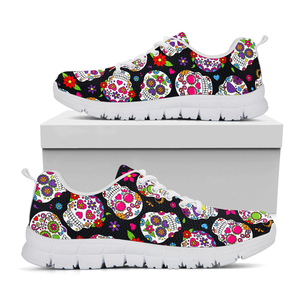 Sugar Skull Pattern Print White Running Shoes