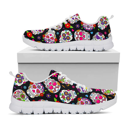 Sugar Skull Pattern Print White Running Shoes