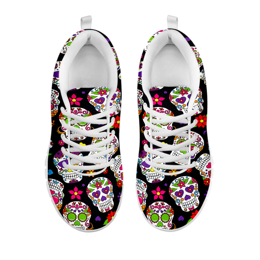 Sugar Skull Pattern Print White Running Shoes