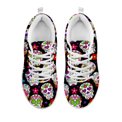 Sugar Skull Pattern Print White Running Shoes
