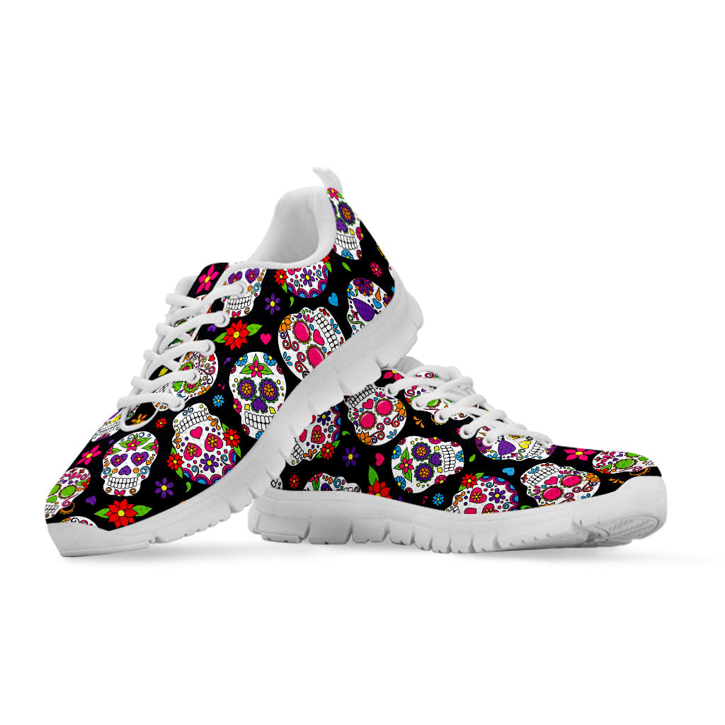 Sugar Skull Pattern Print White Running Shoes