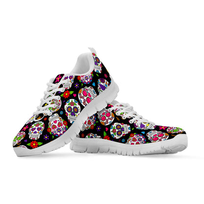 Sugar Skull Pattern Print White Running Shoes