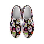 Sugar Skull Pattern Print White Slip On Sneakers