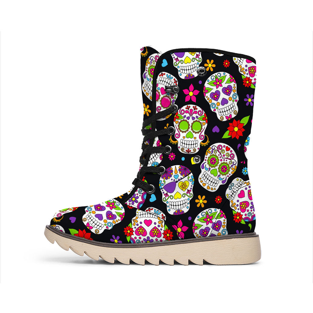 Sugar Skull Pattern Print Winter Boots