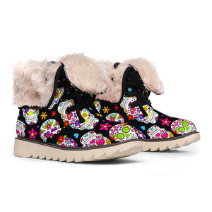 Sugar Skull Pattern Print Winter Boots