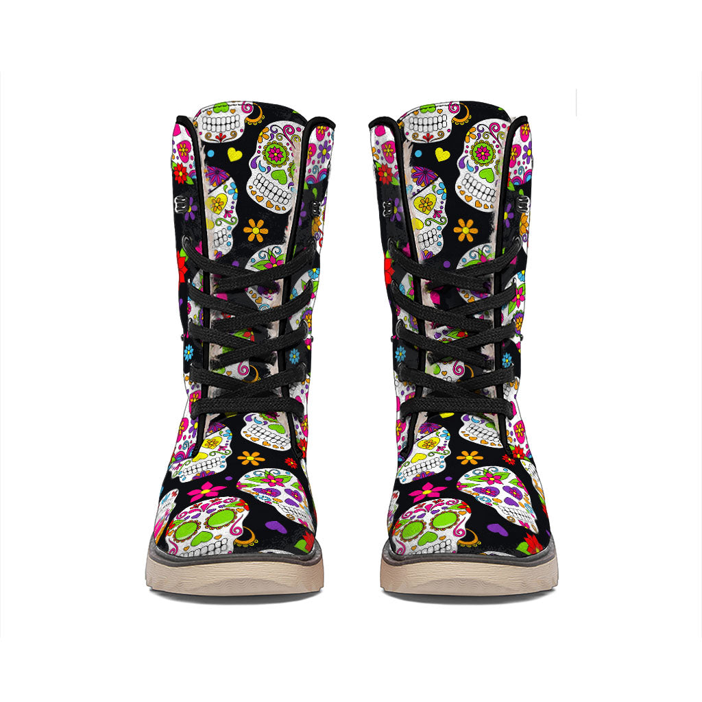 Sugar Skull Pattern Print Winter Boots