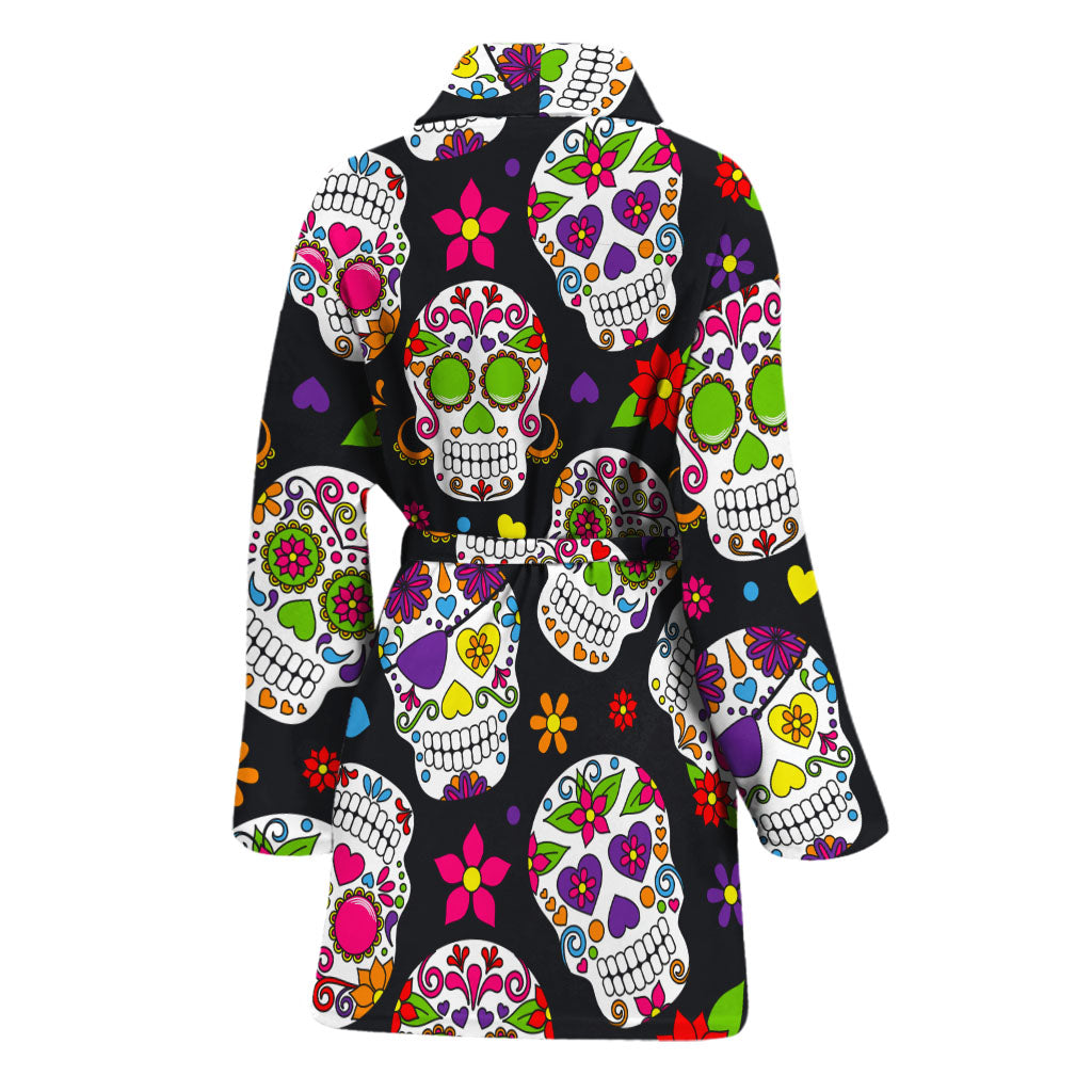 Sugar Skull Pattern Print Women's Bathrobe
