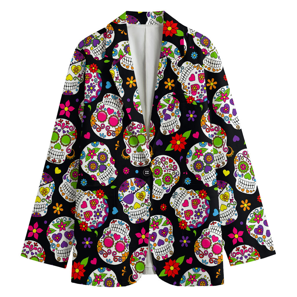 Sugar Skull Pattern Print Women's Blazer
