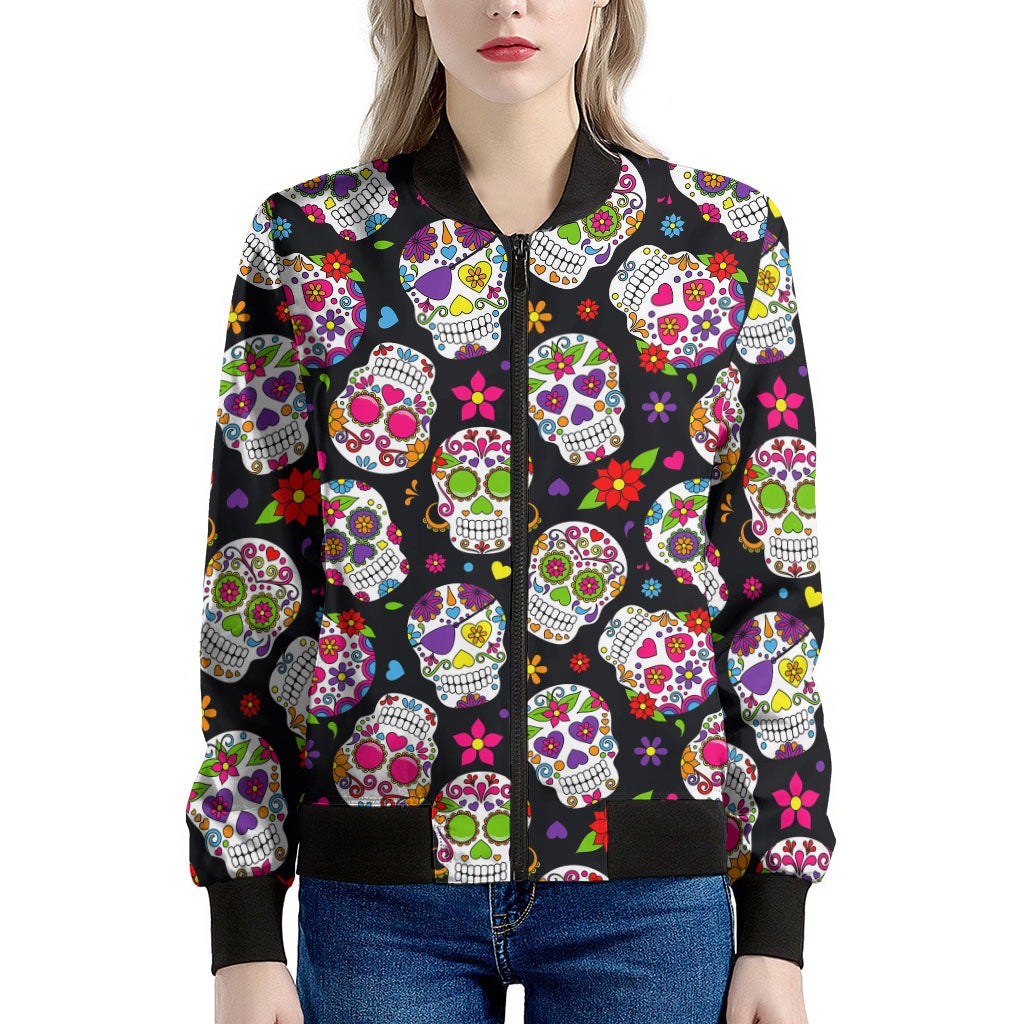 Sugar Skull Pattern Print Women's Bomber Jacket