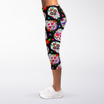 Sugar Skull Pattern Print Women's Capri Leggings