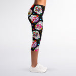Sugar Skull Pattern Print Women's Capri Leggings