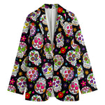 Sugar Skull Pattern Print Women's Cotton Blazer