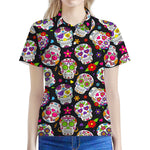 Sugar Skull Pattern Print Women's Polo Shirt
