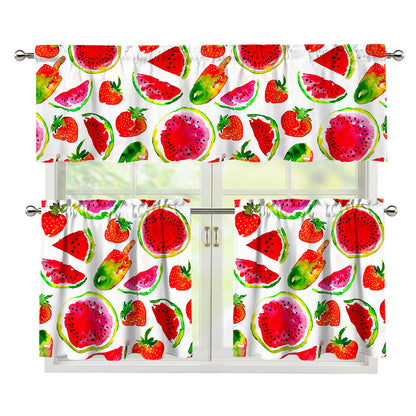 Summer Fruits Watermelon Pattern Print 3 Piece Kitchen Curtains