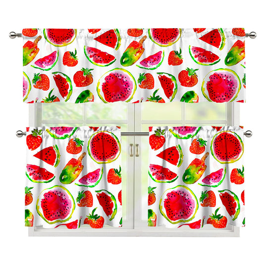 Summer Fruits Watermelon Pattern Print 3 Piece Kitchen Curtains