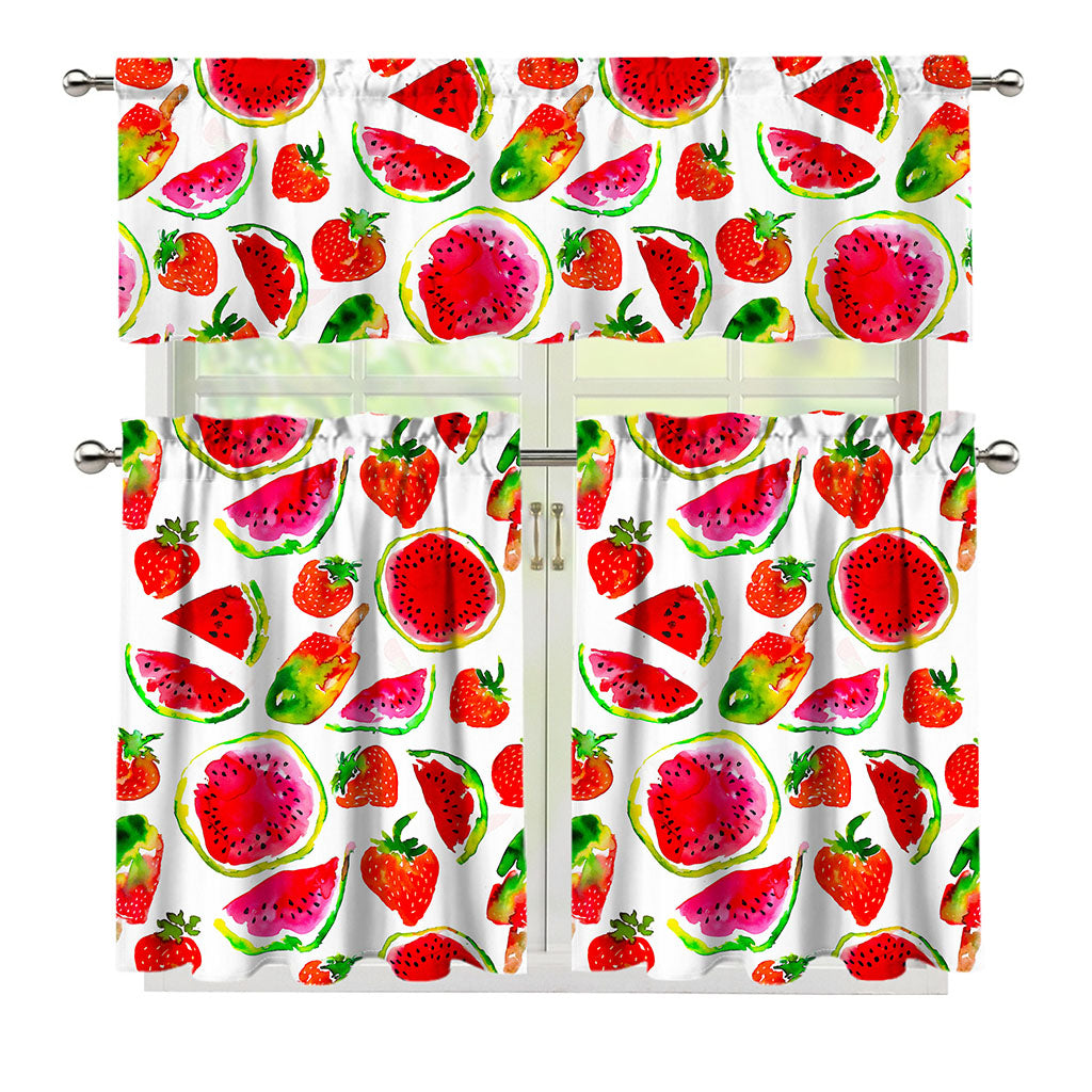 Summer Fruits Watermelon Pattern Print 3 Piece Kitchen Curtains