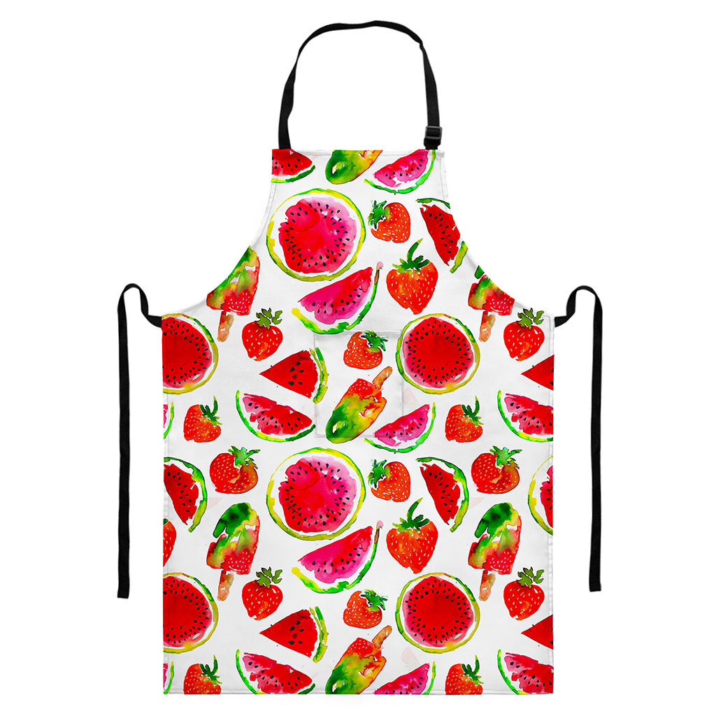 Summer Fruits Watermelon Pattern Print Bib Apron With Pocket