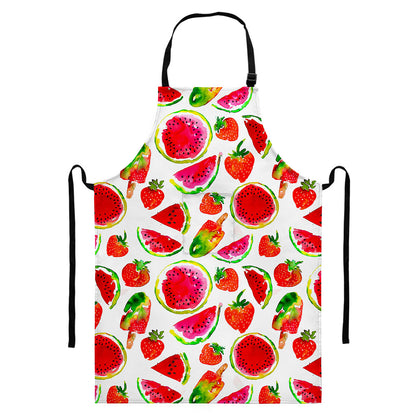 Summer Fruits Watermelon Pattern Print Bib Apron With Pocket