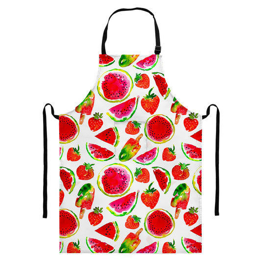Summer Fruits Watermelon Pattern Print Bib Apron With Pocket