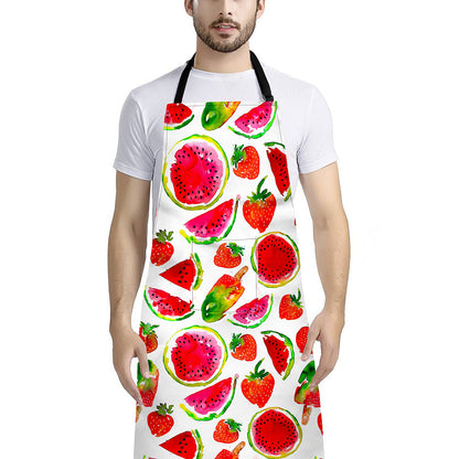 Summer Fruits Watermelon Pattern Print Bib Apron With Pocket