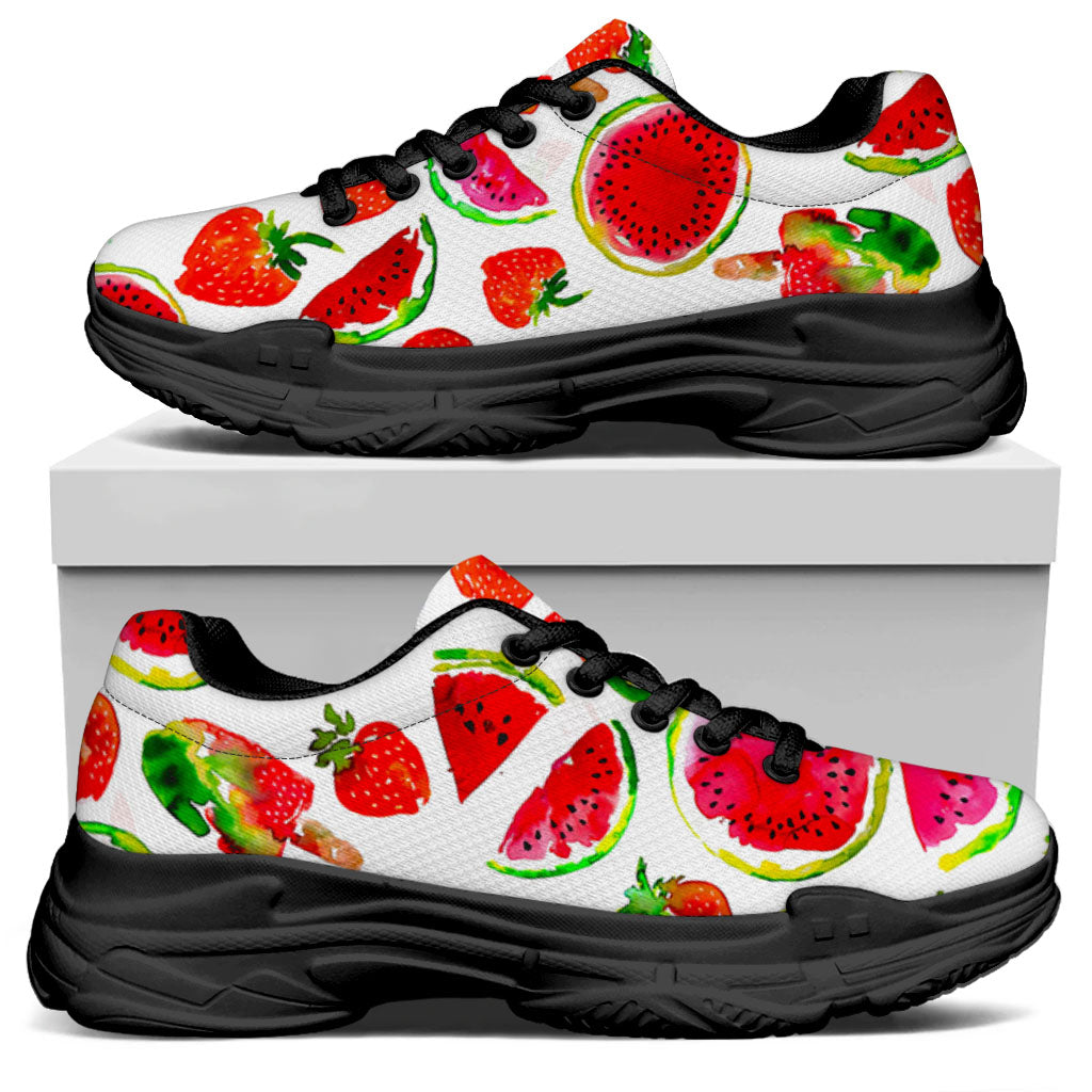 Summer Fruits Watermelon Pattern Print Black Chunky Shoes