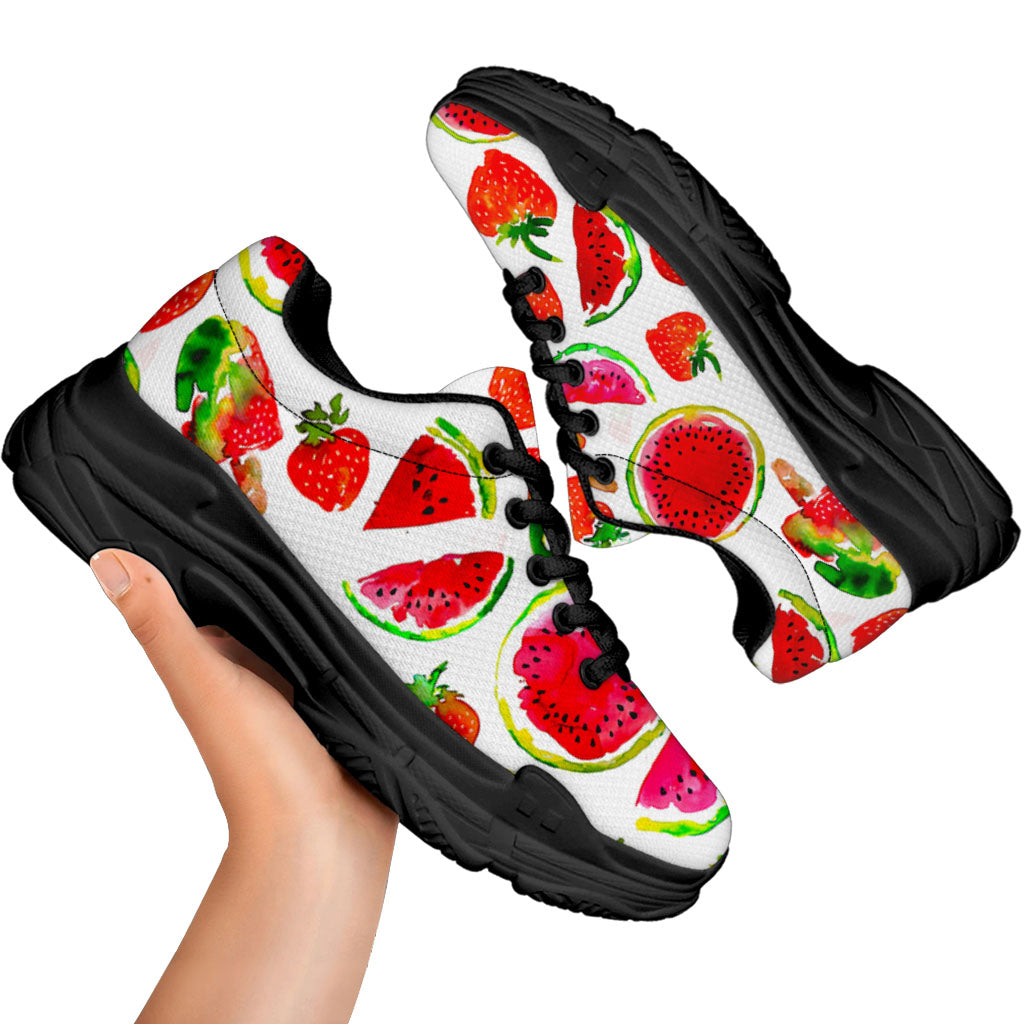 Summer Fruits Watermelon Pattern Print Black Chunky Shoes