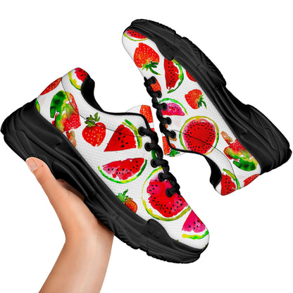 Summer Fruits Watermelon Pattern Print Black Chunky Shoes