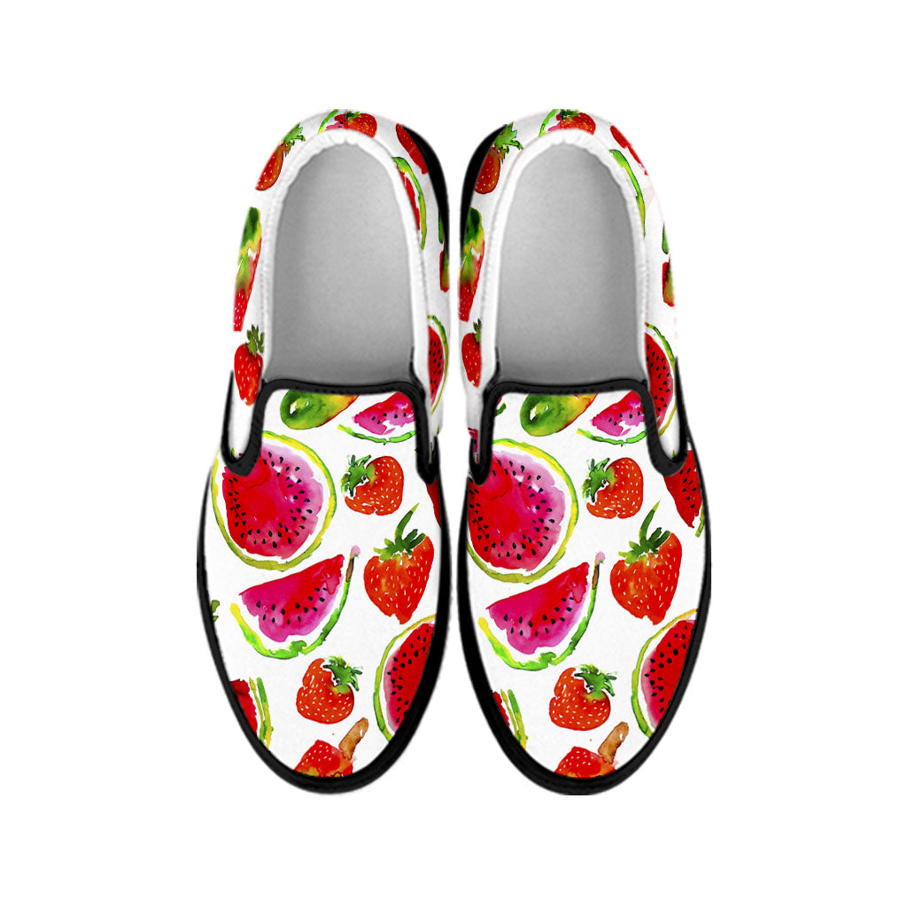 Summer Fruits Watermelon Pattern Print Black Slip On Sneakers