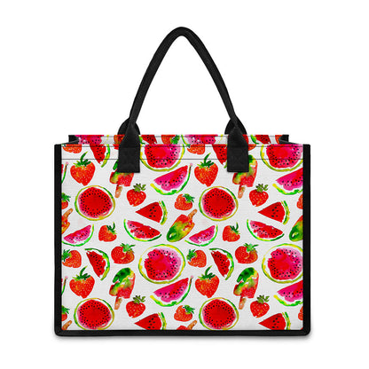 Summer Fruits Watermelon Pattern Print Canvas Tote Bag