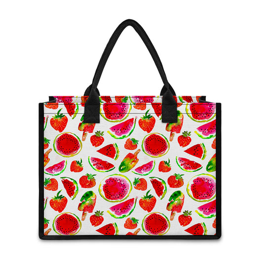 Summer Fruits Watermelon Pattern Print Canvas Tote Bag