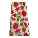 Summer Fruits Watermelon Pattern Print Cotton Front Slit Maxi Skirt