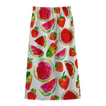 Summer Fruits Watermelon Pattern Print Cotton Front Slit Maxi Skirt