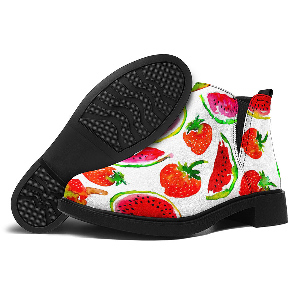 Summer Fruits Watermelon Pattern Print Flat Ankle Boots