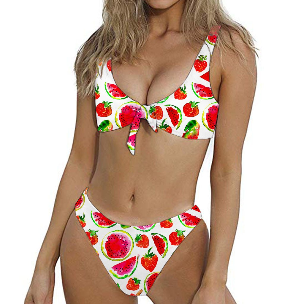 Summer Fruits Watermelon Pattern Print Front Bow Tie Bikini