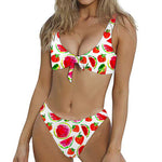 Summer Fruits Watermelon Pattern Print Front Bow Tie Bikini