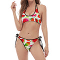 Summer Fruits Watermelon Pattern Print Halter Scoop Tie Side Bikini