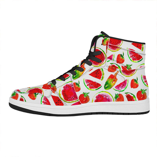 Summer Fruits Watermelon Pattern Print High Top Leather Sneakers