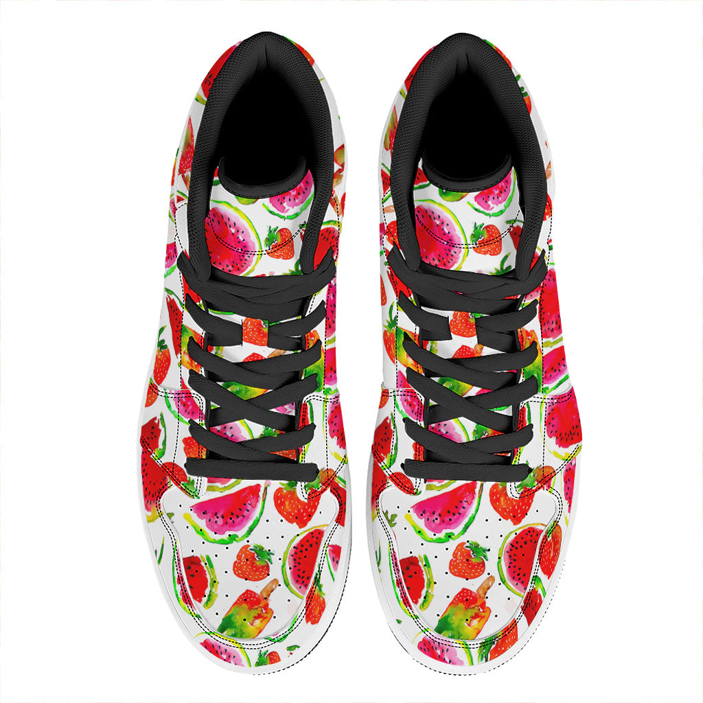 Summer Fruits Watermelon Pattern Print High Top Leather Sneakers