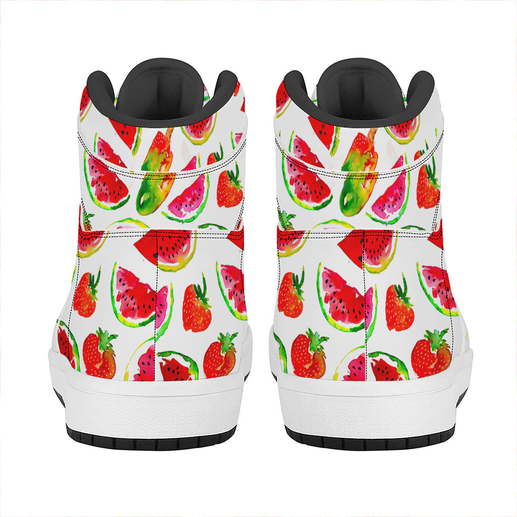 Summer Fruits Watermelon Pattern Print High Top Leather Sneakers