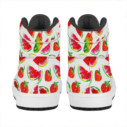 Summer Fruits Watermelon Pattern Print High Top Leather Sneakers