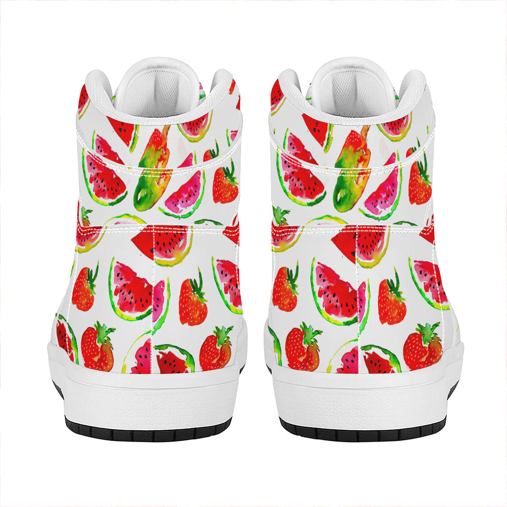 Summer Fruits Watermelon Pattern Print High Top Leather Sneakers