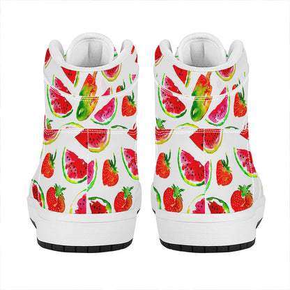 Summer Fruits Watermelon Pattern Print High Top Leather Sneakers